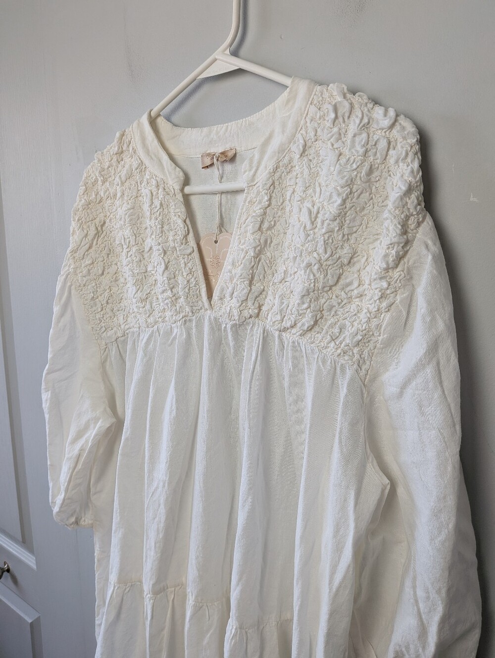NWT ! BELLAVIE Mini White Dress Made In Italy One Size (Fit L-XL) Puffy Sleeves - Picture 2 of 11